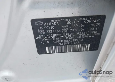 2010 Hyundai Elantra Gls из США, поврежденный, VIN KMHDU4AD6AU996098